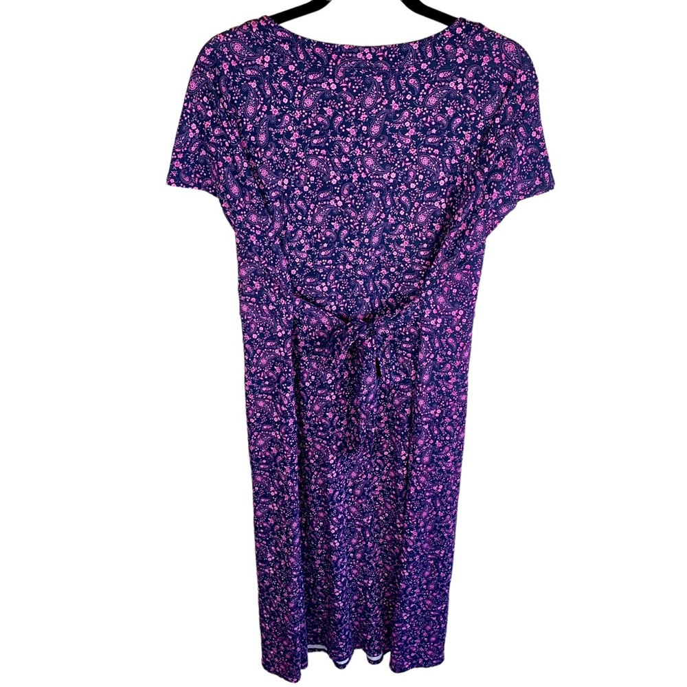 J. Jill Versatile V-Neck Dress A-Line Button Front Paisley Pink Midi Tie - Picture 15 of 16